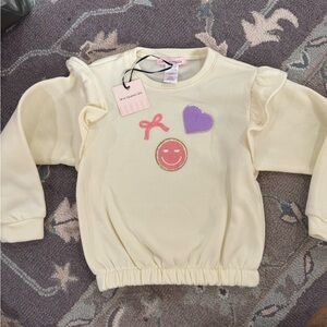 Love Squared Cream Sweatshirt with Purple Heart and Pink Smiley